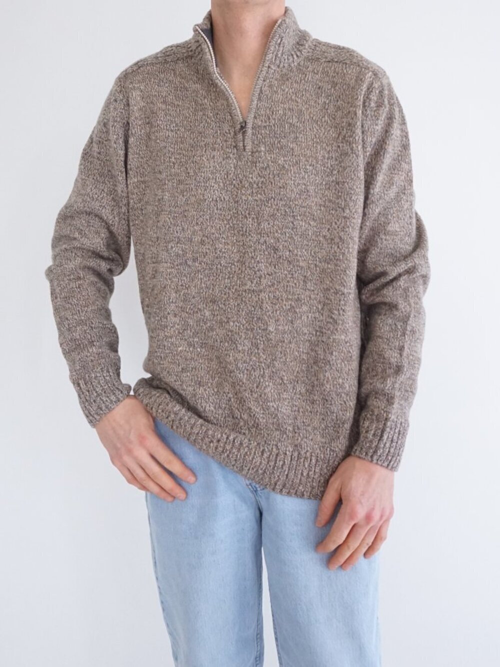 Vintage Kensington Brown Marled Quarter Zip Fisherman Outdoor Knit Sweater XL